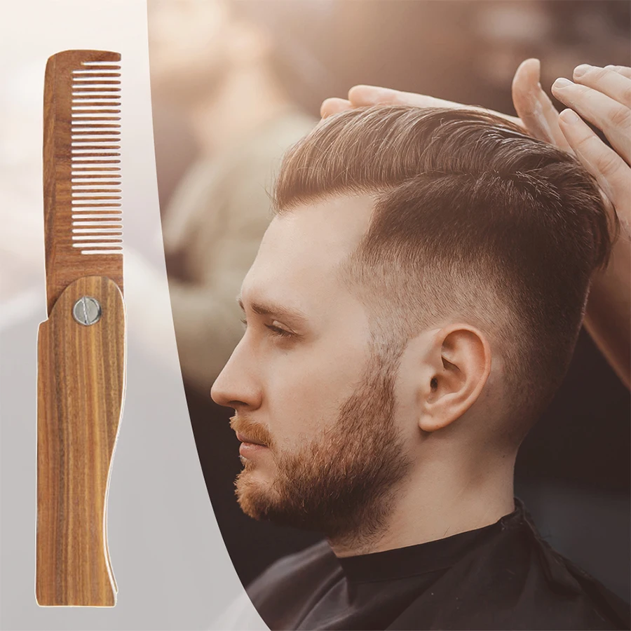 High quality wholesale 100% Natural Pear Peach wood comb wooden beard Hair Comb custom logo green sandalwood folding beard comb
