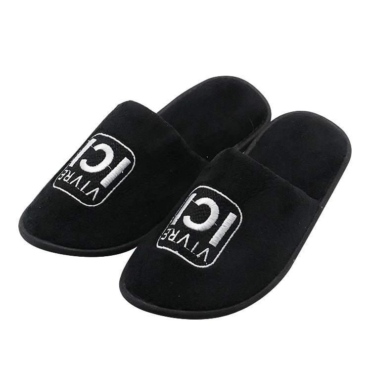 UG Black hotel Slippers Waffle eva sole Disposable Custom logo Embroidery Anti-fouling cotton warm Comfortable Slippers