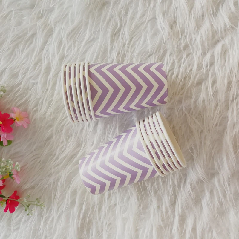 Factory direct sales Disposable Tableware Sets Paper Cups 250ml Strip Paper Cups for Party Water Juice Cola Drinking