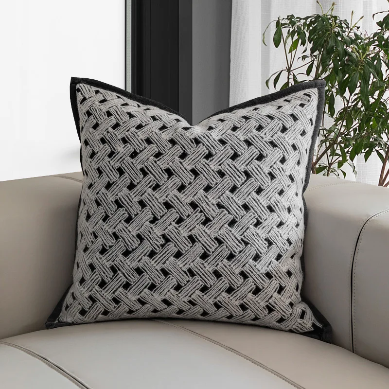 Knitting Wool Retro Farmhouse Buffalo Tartan Chequer Throw Pillow Case, Stripe Plaid Cotton Linen Decorative Cushion Cover/