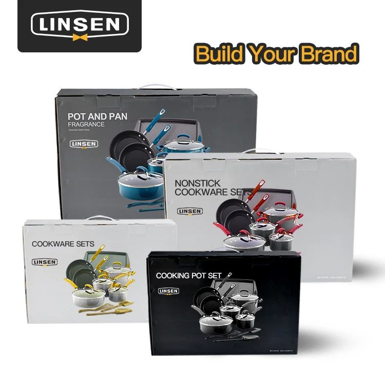 OEM Kitchen Aluminum 304 18/8 Stainless Steel Almond Colour Pot Set Nonstick Granite Cookware Set Cooking Cookware