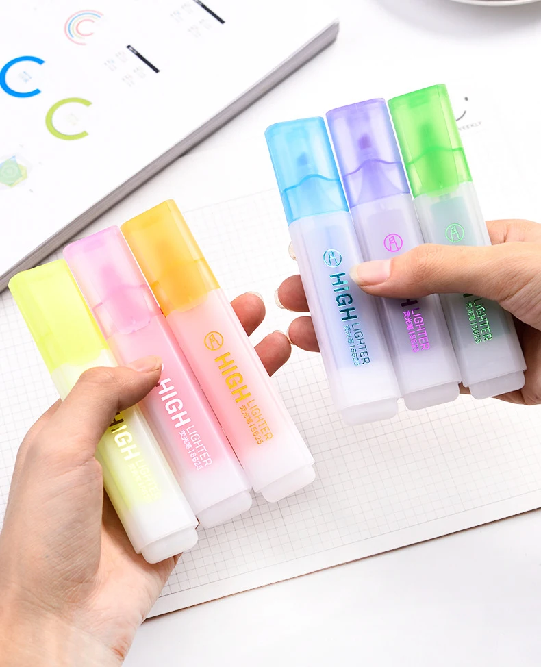 Custom free sample mini en gros aesthetic erasable pink cute glitter pastel color highlighter stick marker pen set stationery