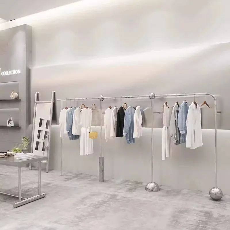 Custom Clothing Display Set stainless steel Cloth Store Display Rack Showroom Racks Clothing Display Shelf