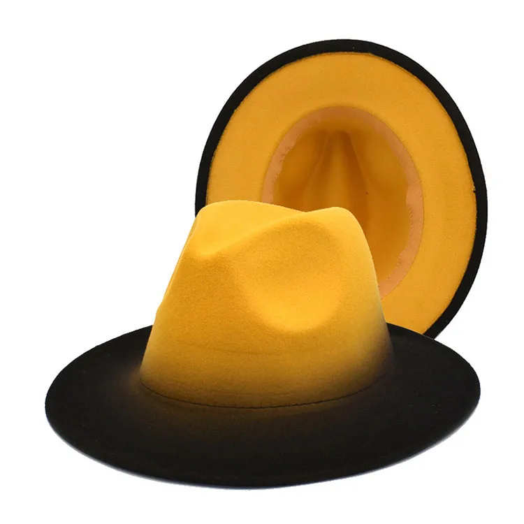 custom logo women safari hat two-color gradient summer wide brim fedora hat 2023 men classical design foldable felt panama hat
