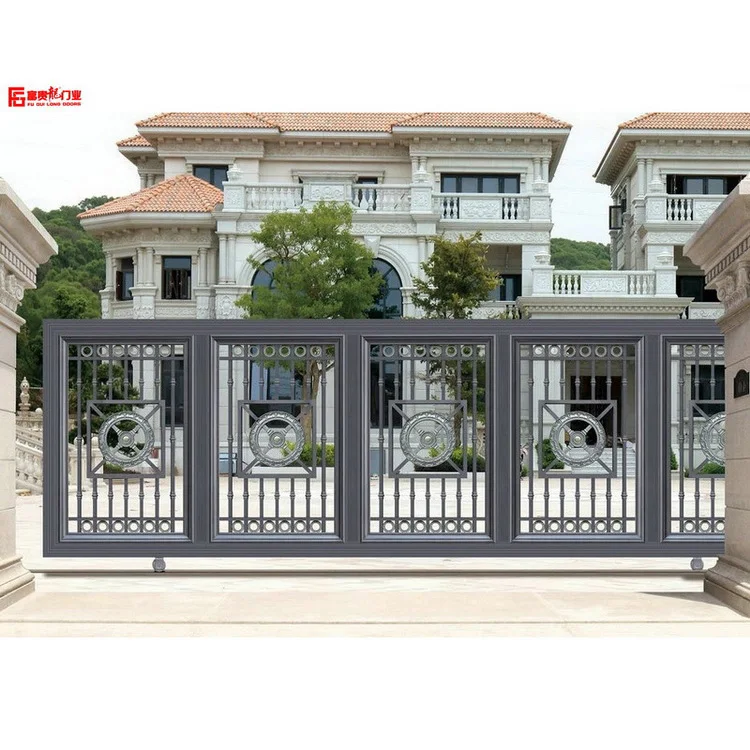 European style aluminium Gates Villa doors electric garden Gates aluminium courtyard gate horizontal slip open style