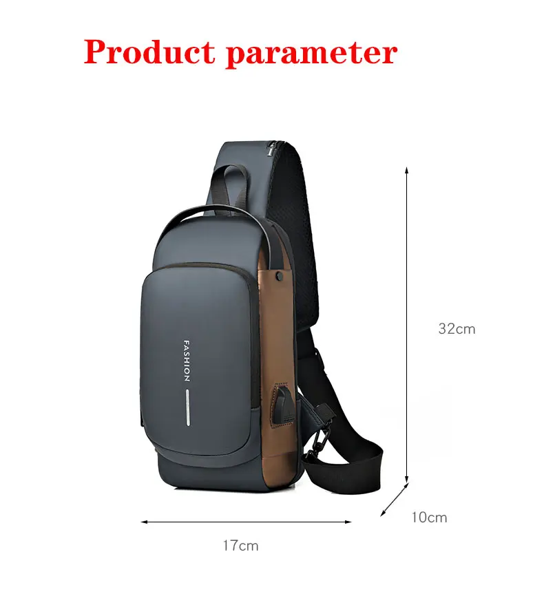 Wholesale 2024 Fashion Waterproof USB Men Cross body Sling Bag Men Chest Shoulder Bag For Men Anti theft Shoulder Sling bag