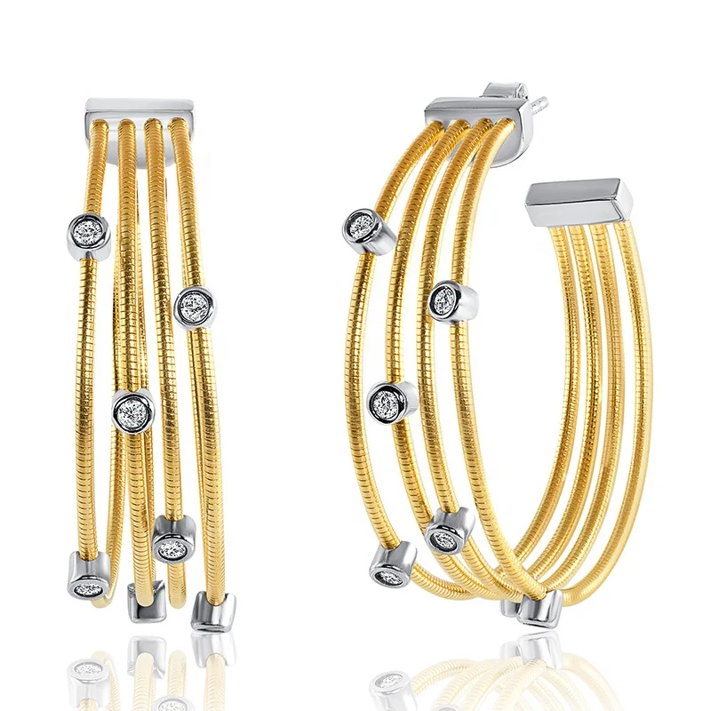 sterling 925 silver jewelry hot 2024 women earrings circle hoop 18k yellow gold tubogas from italy rope 18k zircon earrings