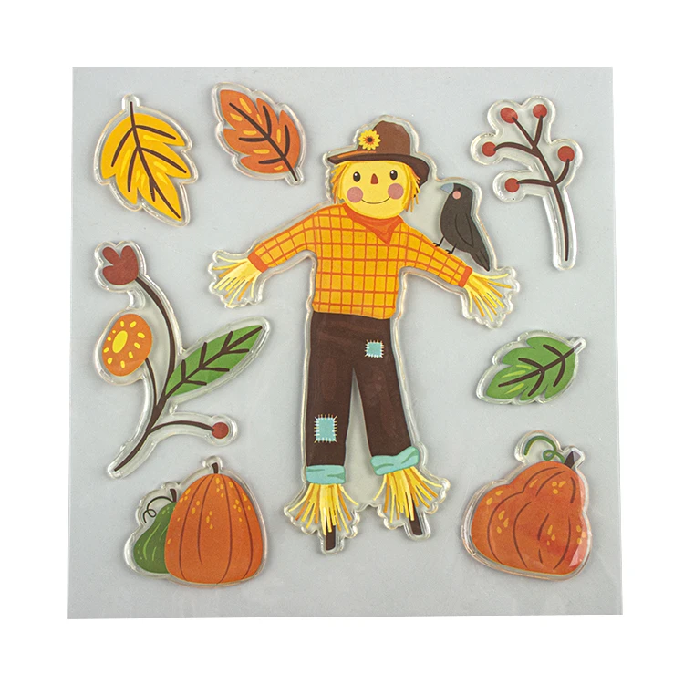 2022 DIY Cartoon TPR Washable No Glue autumn leaves  Window Decal Jelly Sticker