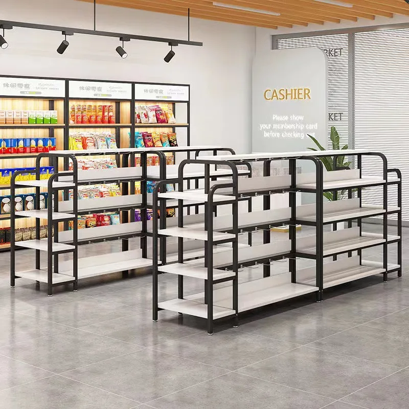 Heavy Duty Double Sided Supermarket Shelves Steel Wood Super Shelves Retail Display Gondola Shelving/Rack for Shop