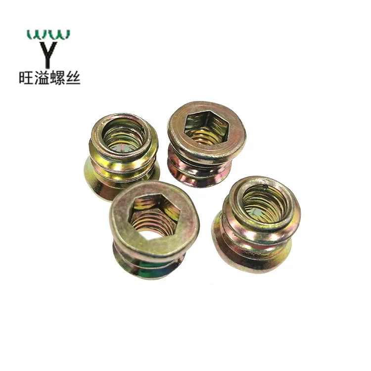origin direct selling Copper plated Countersunk head Hex nuts Furniture wood Screw plug with internal and external tooth Nuts