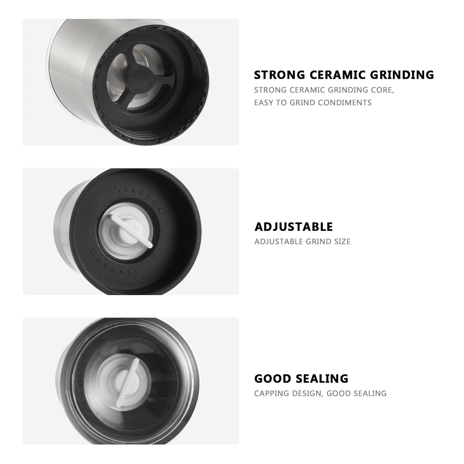 Manual 2 in 1 Double Head Spice Mills Ceramic Burr 18/8 Stainless Steel Salt and Pepper Grinder Spice Grinder Set