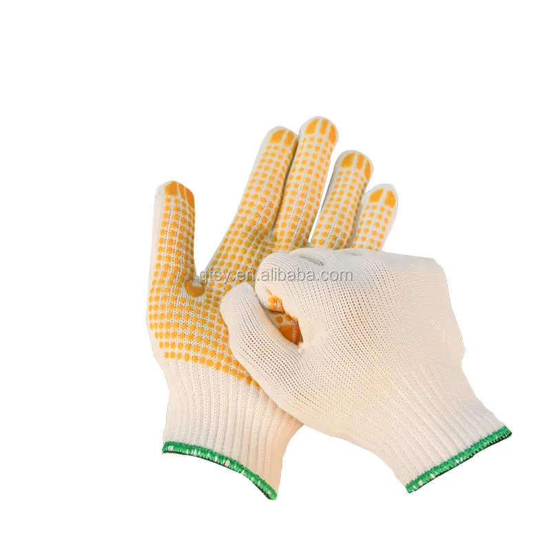 Yellow polka pvc dotted Knitted cotton white PVC hand dipped General Purpose Work guantes de Gloves