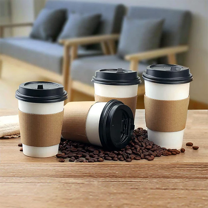Factory Custom Kraft Paper Disposable Coffee Sleeves Corrugated Hot Cup Sleeves Cup Jackets Holder Coffee Cup Sleeve