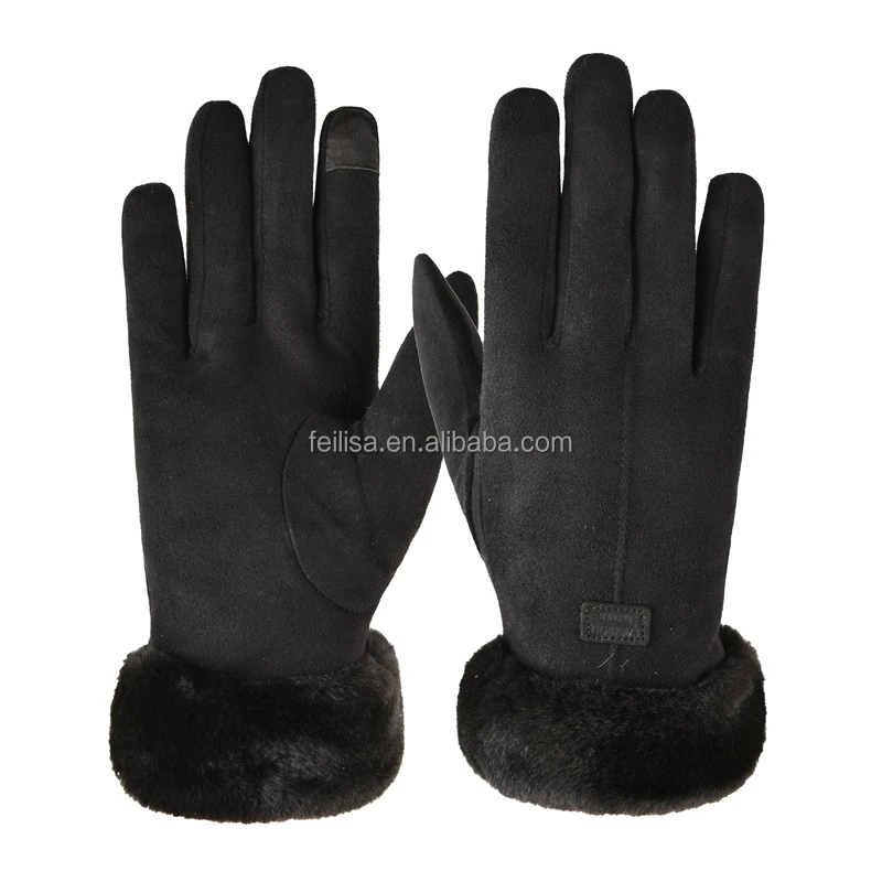 Lady hand gloves cold weather keep warm Suede gloves