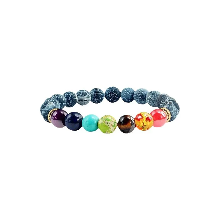 Wholesale natural volcanic stone 7 chakra beaded bracelet colorful copper piece bracelet fashion spiritual healing jewelry