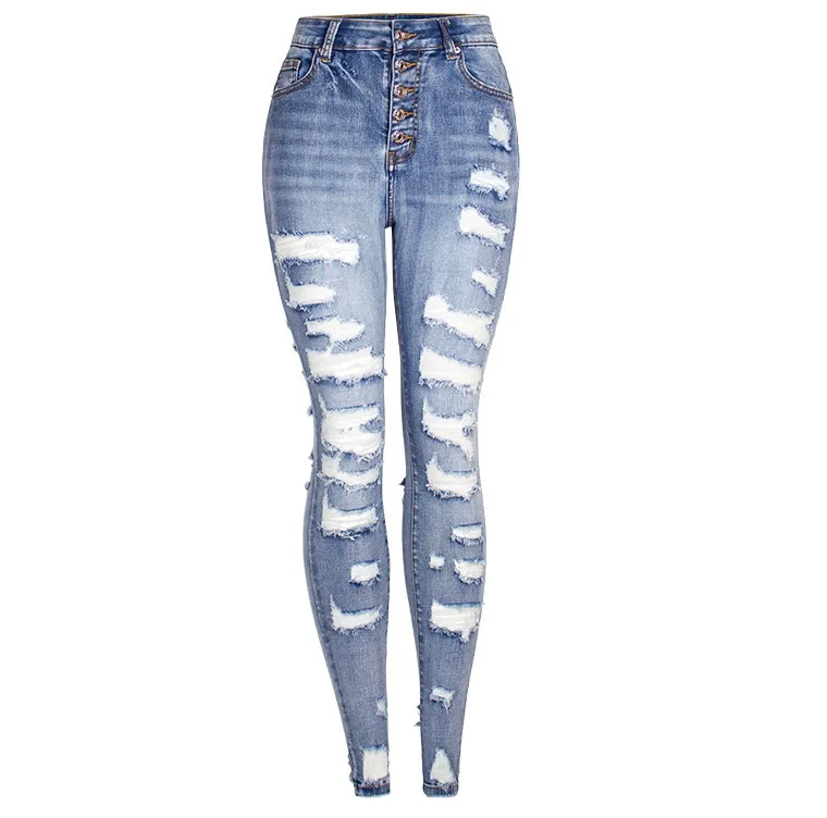 Джинсовая юбка с завышенной талией брюки женские рваные джинсы-бойфренды милые искусственно состаренные джинсы стрейч узкие дырками на высшем уровне