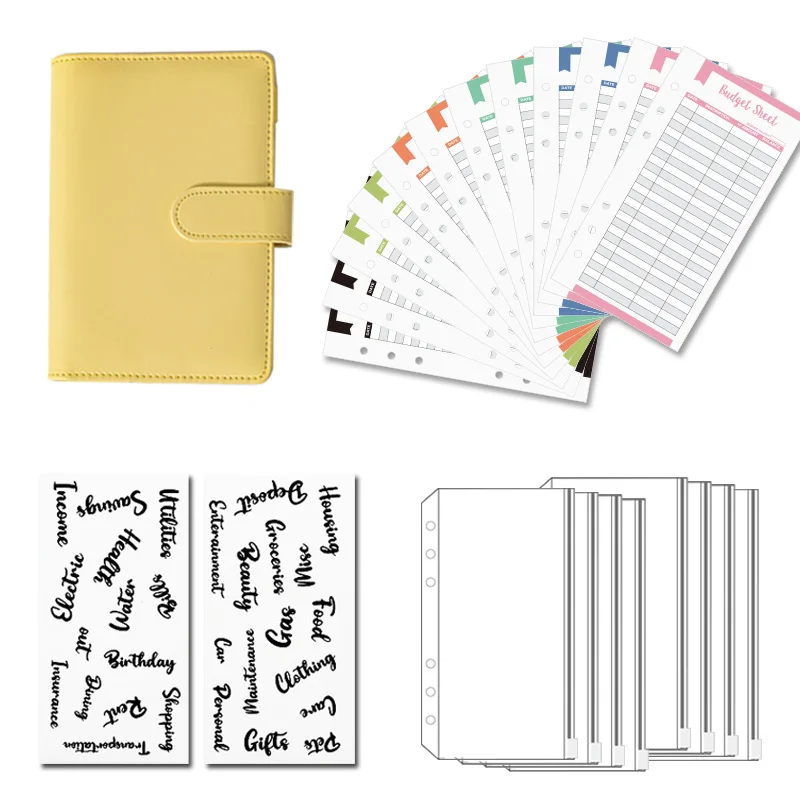 Wholesale A5 A6 A7 PU Leather Journal 6 Ring Binder Planner Macaron Spiral Budget Binder with Cash Envelopes