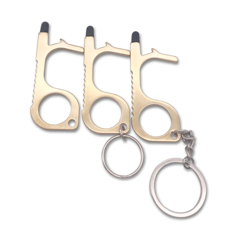 Латунный инструмент для открывания двери без использования рук, гигиенический ключ с силиконовым наконечником