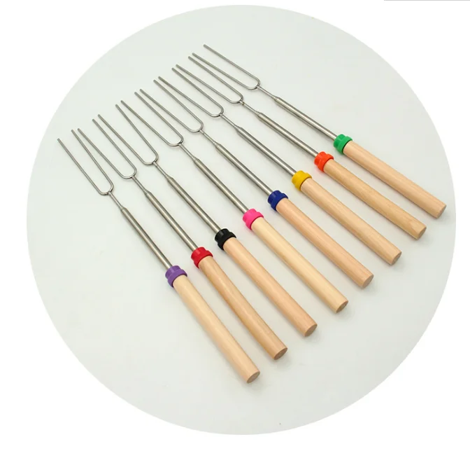 
 Телескопические палочки для запекания зефира из нержавеющей стали, набор палочек для барбекю, шпажки, вилка для барбекю с деревянной ручкой, макс. 80 см  