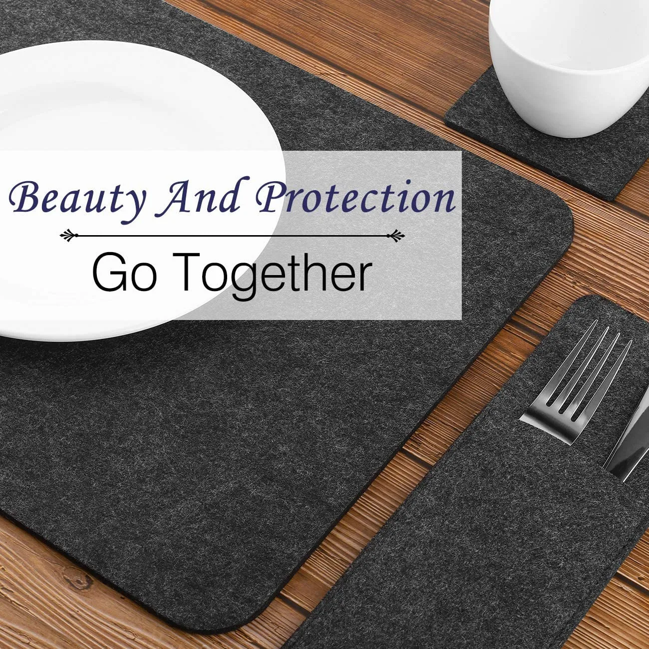 Felt Placemats Stain Non Slip Heat Resistant Washable Wool Felt Placemat Coaster Set  For Dining Table