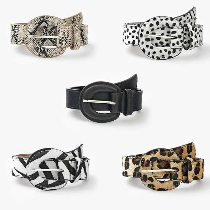 Zebra Cow Leopard Snake Ladies Waist Belt Printed Animal Pattern Belt with Fashion D Shaped Buckle