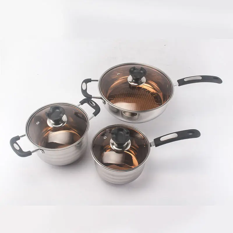 Stainless Steel Cookware Sets  High Quality Thicken Pot Kitchen Cooking Pots And Pans  With Glass Lid