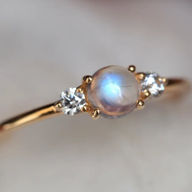 Minimalist silver 925 stone jewelry natural round blue moon stone diamond gem stone jewelry ring