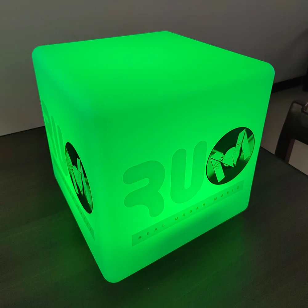 Remote RGB Color Changing 40CM Led Display Cube for Advertising Outdoor Luxury Furniture Plastic Light Up Cube Seat and Table