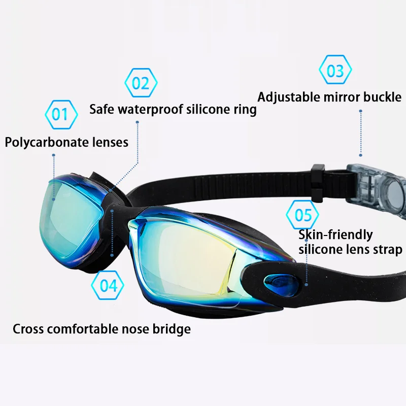 New Swimming goggles HD Custom Silicon Swimmer glasses Colorful PC lens reflective light unisex Swimming goggles for racing
