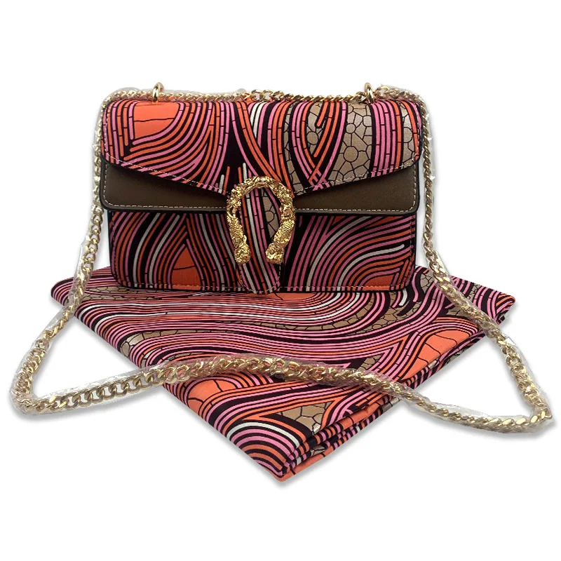 2021 African leather handbags wax matching bags one set