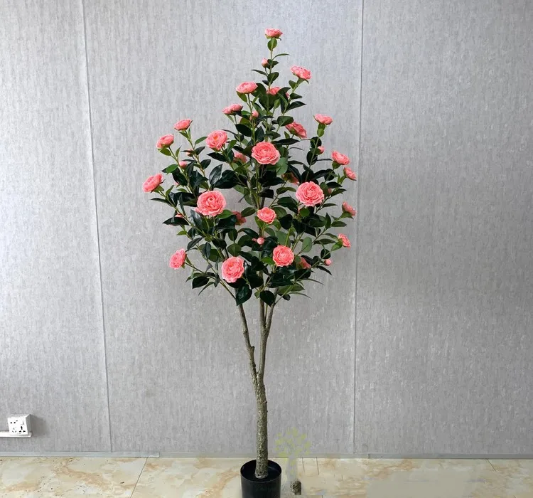 China cheap artificial simulation green plants Camellia tree flowers magnolia rose tree indoor decorative for wedding
