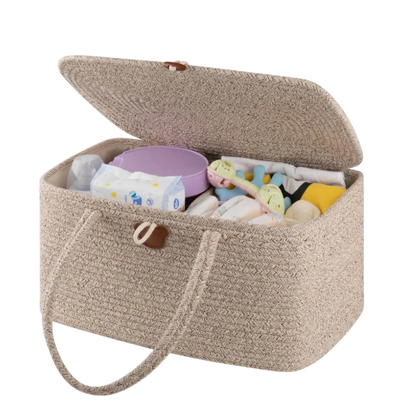 Large Diaper Caddy Organizer for Changing Table and Car Portable Cotton Rope Baby Gift Basket with Handles for Newborn