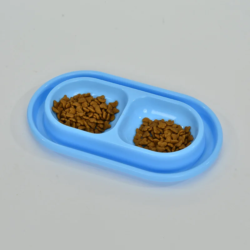 Factory Hot Sale Anti- Ant Plastic Blue Pink Double Pet  Bowl Cat Bowls