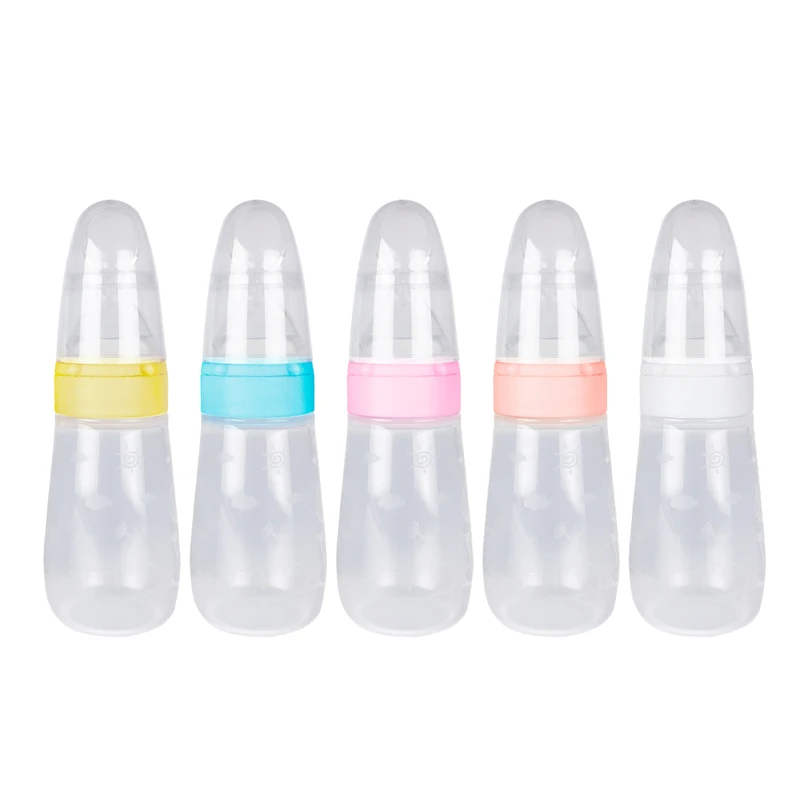 Portable Food Grade Silicone Baby Spoon Bottle Feeder Anti Leak Baby Solid Food Training  Bottle With Spoon Feeding Set