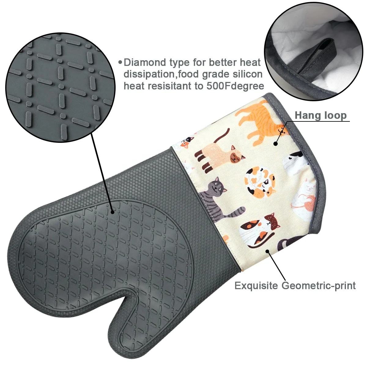 New Pattern Printing Silicone Oven Gloves Kitchen Heat Resistant Cooking Custom Oven Mitten