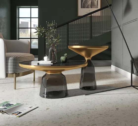 New design modern living room furniture  stainless steel tempered glass table top center coffee table set