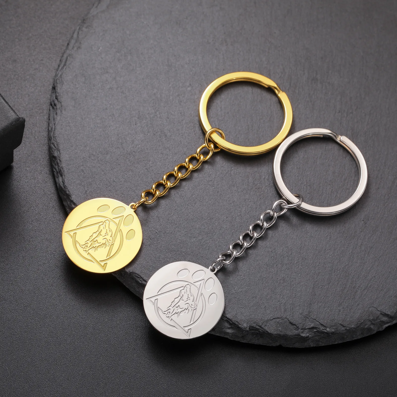 Scandinavian Therian Symbol Keychain Wolf Claw Protection Amulet Stainless Steel Pendant Keyring Accessories