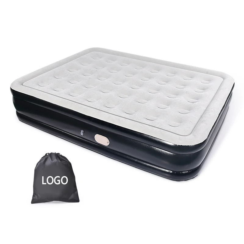 Modern PVC Queen Size Air Mattress with Built-in Pump Portable Flocking Inflatable Twin Air Mattress Home Bedroom Hotel Park Use