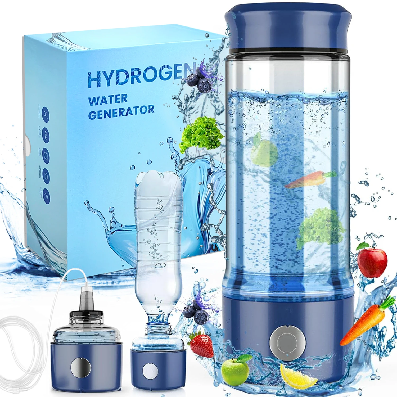 Hydrogen Water Bottle Generator - Up to 2300+ PPB Concentration - SPE/PEM Technology - Certified H2 400ml Hydrogen Generator