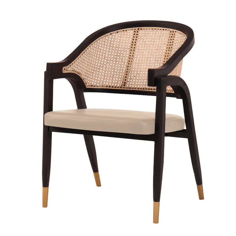 Wooden Frame Dining Garden Luxury Wide Rattan Chair Furniture for Restaurant Bar Coffee Chair Wholesale