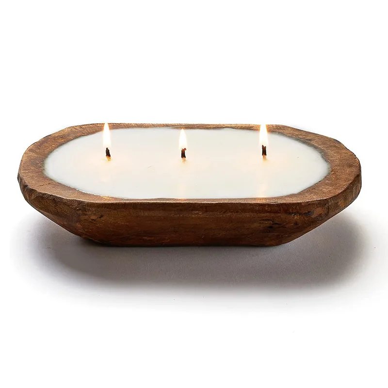 Custom Natural wooden candle bowls 3 wick scented candles custom logo and packaging