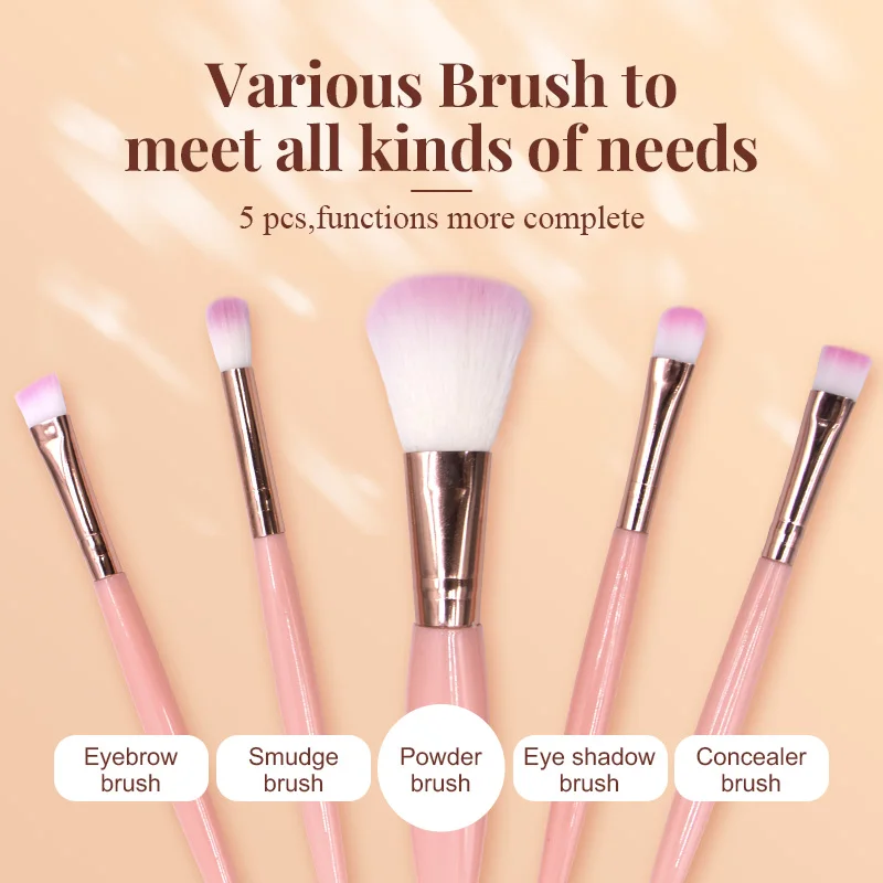 5 Pcs/Box Hot Sale Makeup Brush Set With Mirror Box Portable Travel Makeup Cover Brush Soft Hair Eye Shadow Brush 3 Colors
