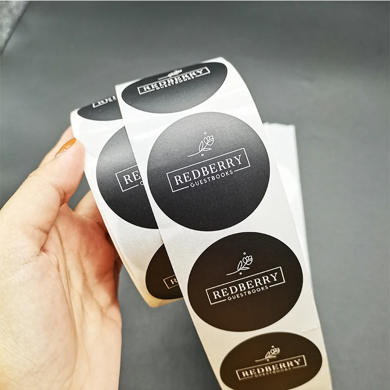 Custom logo circle packaging sticker printing vinyl waterproof food round sealing label sticker roll