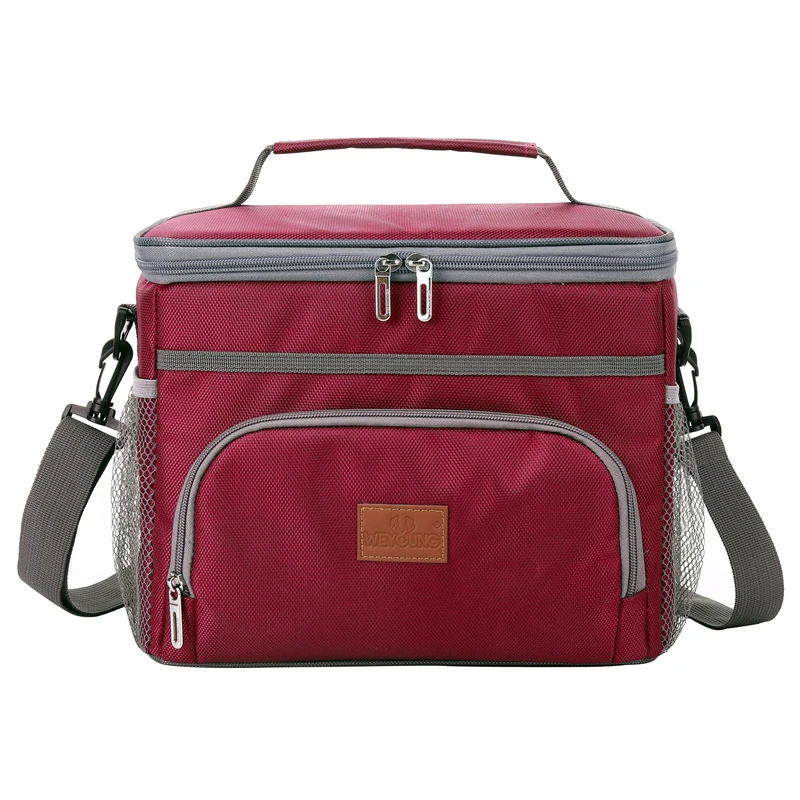 
Branded High quality red oxford tote insulated Thermal cooler lunch outdoor picnic bag with front pocket for wholesale 