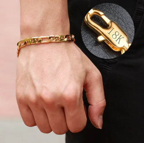 Eico Simple High Quality 18k Gold Plated Hand Curb Chain Lock Bracelet For Men Jewelry