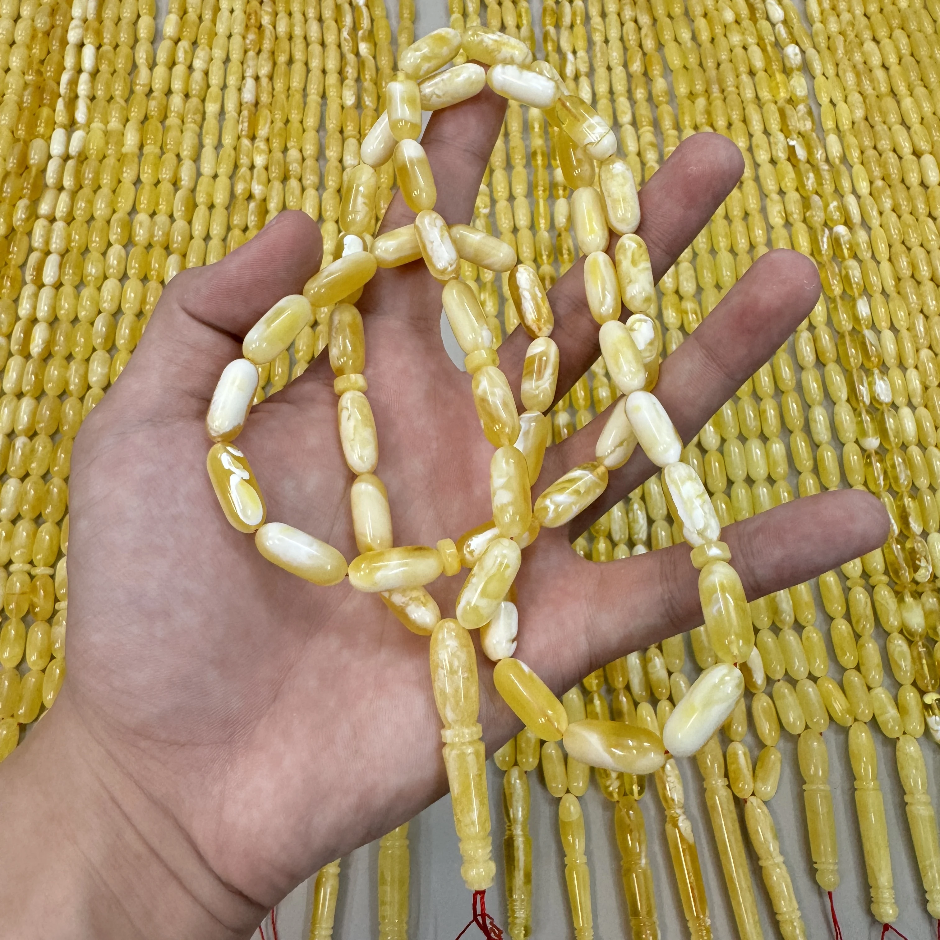 capsule shape natural amber rosary 6-10 mm