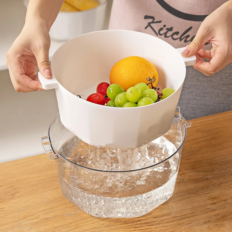 Household Water-draining Plastic Utensils Basket Vegetable and Fruit Drainer Basket Salad Wash Colander Washing Bowl