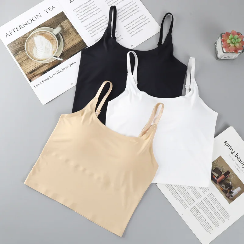 Custom Bra 335#Ice Silk Small Sling Suspender Chest Pad Slimming Slim Inner Wear Outer Wear Bottoming Short Fixed Cup Vest