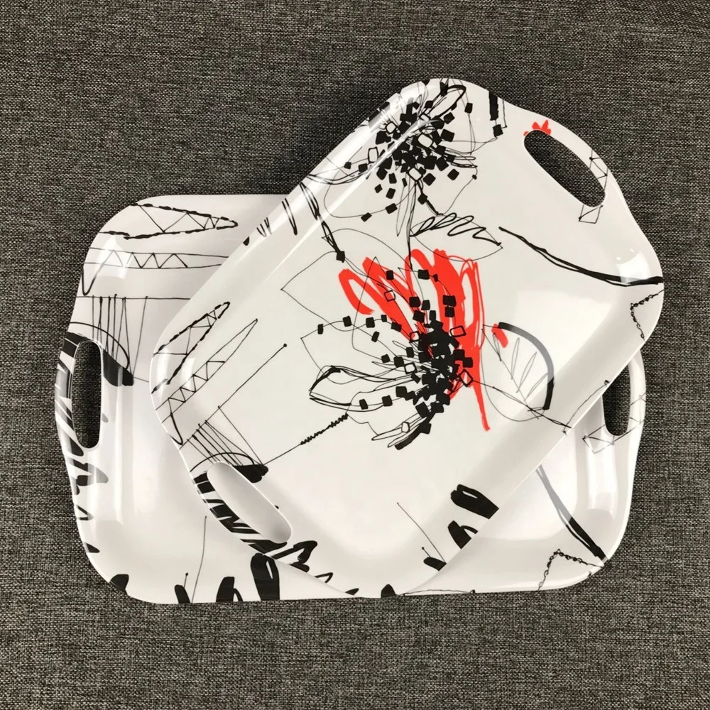 Melamine print hotel room holding display trays