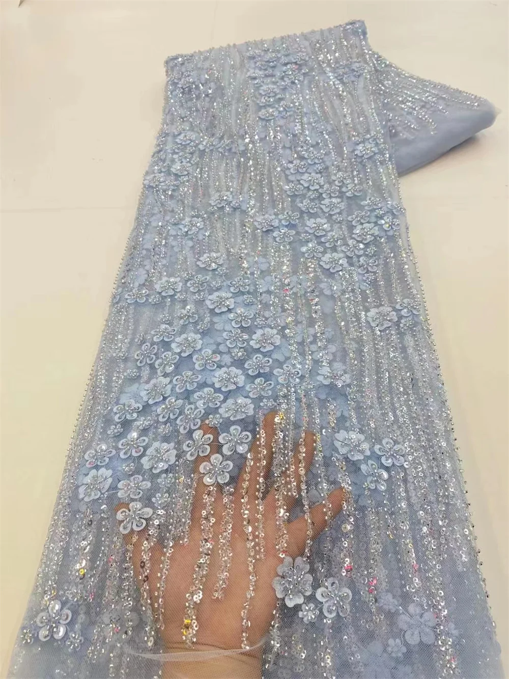 NI.AI Beautiful Sequence Net Lace African Lace Fabric Wedding Dress Lace With Beaded